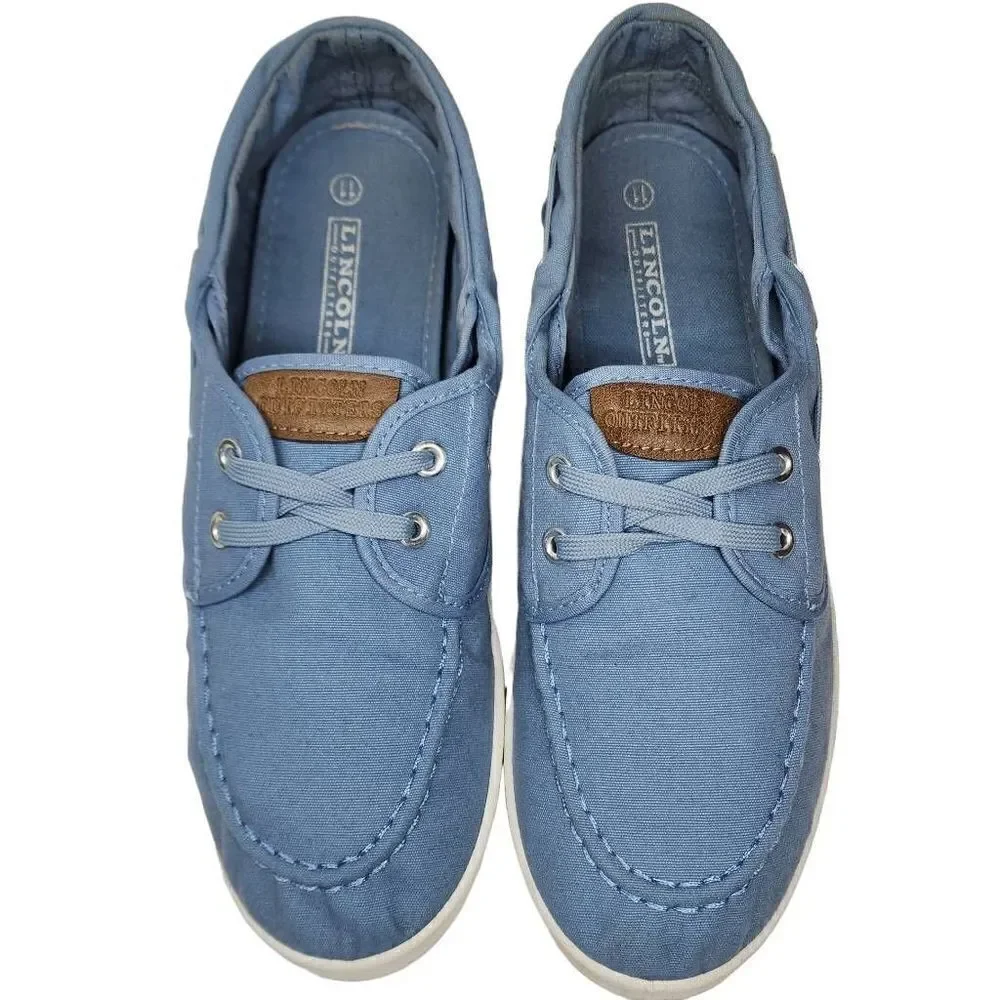 Lincoln Outfitters Womens Blue and White Slip On Denim Flats Dock Shoes‎ Size 11